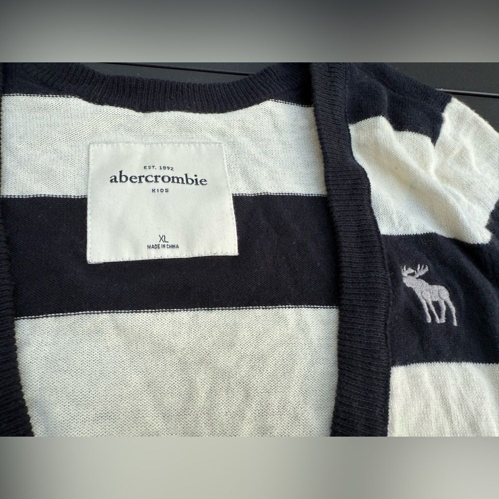 Abercrombie Kids Navy & White Striped Bow Cardigan Girls XL Y2K Vintage - Picture 6 of 8